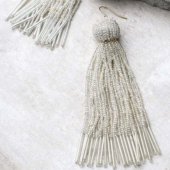 NEW* Vanessa Mooney Knot Tassel Drop Earrings Silver Color $70 - Picture 2 of 3